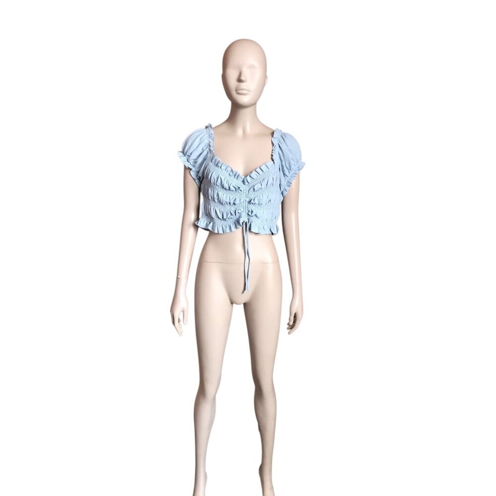 Princess Polly Blue Short Sleeve Ruched Crop Top